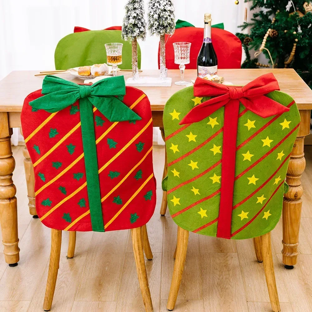 

Gift Box Christmas Chair Cover Xmas Chair Cover Christmas Dinner Table Decoration Party Hat Chair Back Cover