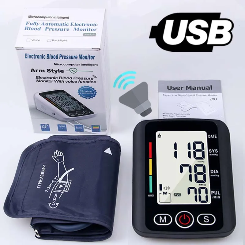 High Accurate English Voice Digital Sphygmomanometer Bp Monitors Electronic Tonometer Arm Cuff Blood Pressure Monitor Talking BP