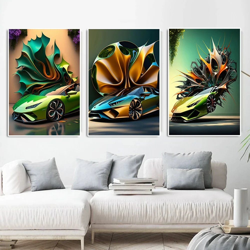 Abstract Supercar Poster, Luxury Racing Graffiti Canvas Painting Sports Car Motivational Wall Art Room Home Decoration Fans Gift