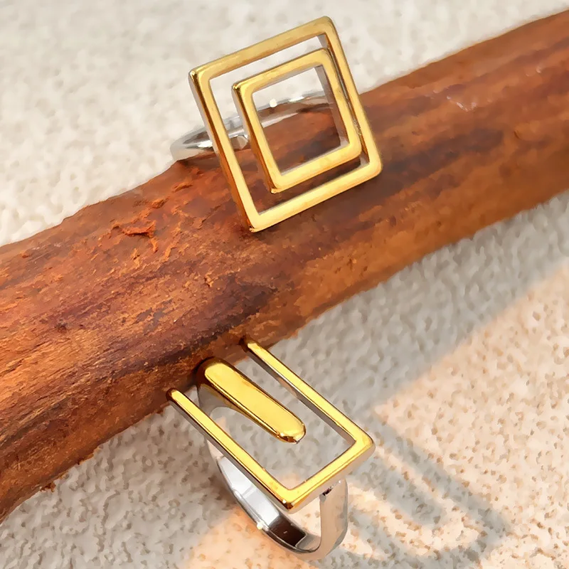 Fashion Hollow Wire Geometric Rings for Women Creative Versatile for Everyday Wear Mix Color Stainless Steel Finger Ring Jewelry