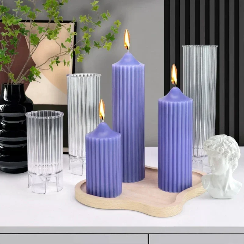 1 Piece Coarse Tooth Cylindrical Candle Mold DIY Striped Cylindrical Candle Making Mold Durable Plastic Acrylic Molds Kit