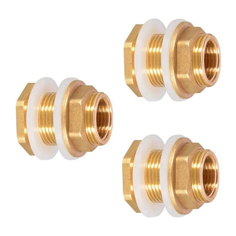 

Solid Brass Bulkhead Fitting,6Sets 1/2In Female 3/4In Male Solid Brass Water Tank Connector Threaded With Silicone Rings