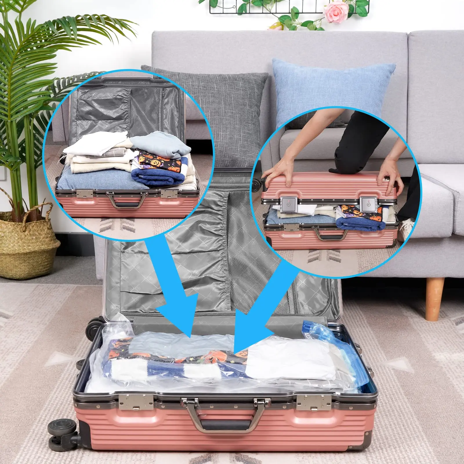 Vacuum Storage Bags, Space Saver Compression Bags with Travel Hand Pump  Travel Vacuum Storage Bags for Clothes Comforters Blankets Pillows WIth  Jumbo Large Medium Small And Pump Space Saver Bag 