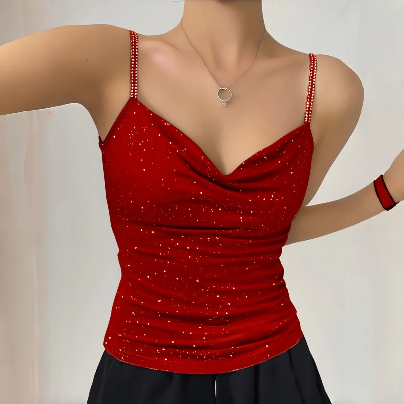 Women's Fashion Camisole Glitter Rhinestone V-Neck Camis Tops Strap Vest Fashion Sexy Nightclub Party Camis Top