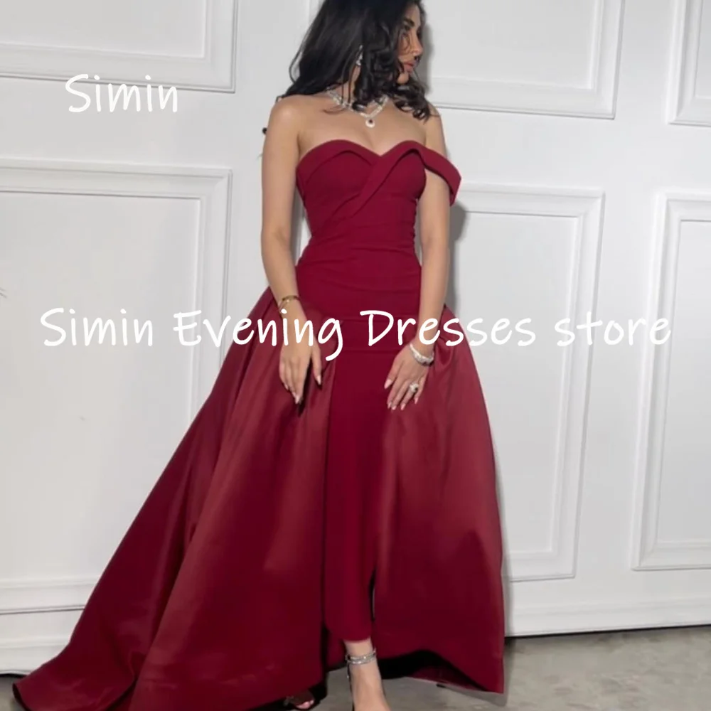 Simin Satin Strapless A-line Populer Ruffle Formal Prom Gown Floor-length Evening Elegant Party dresses for women 2023