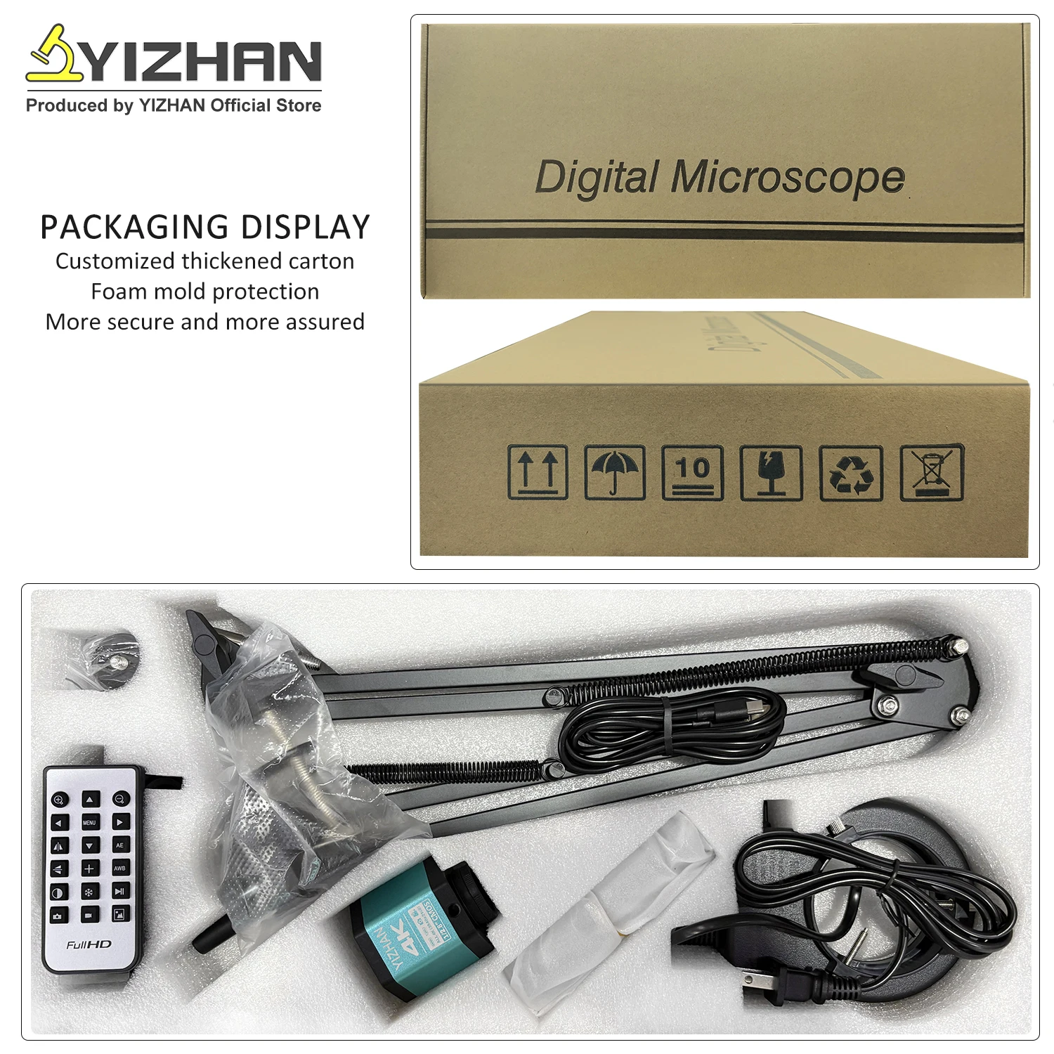 YIZHAN 60MP 풀 4K 전자 디지털 현미경 HDMI USB VGA 원격 제어 150x 납땜 현미경 지원 전화 용