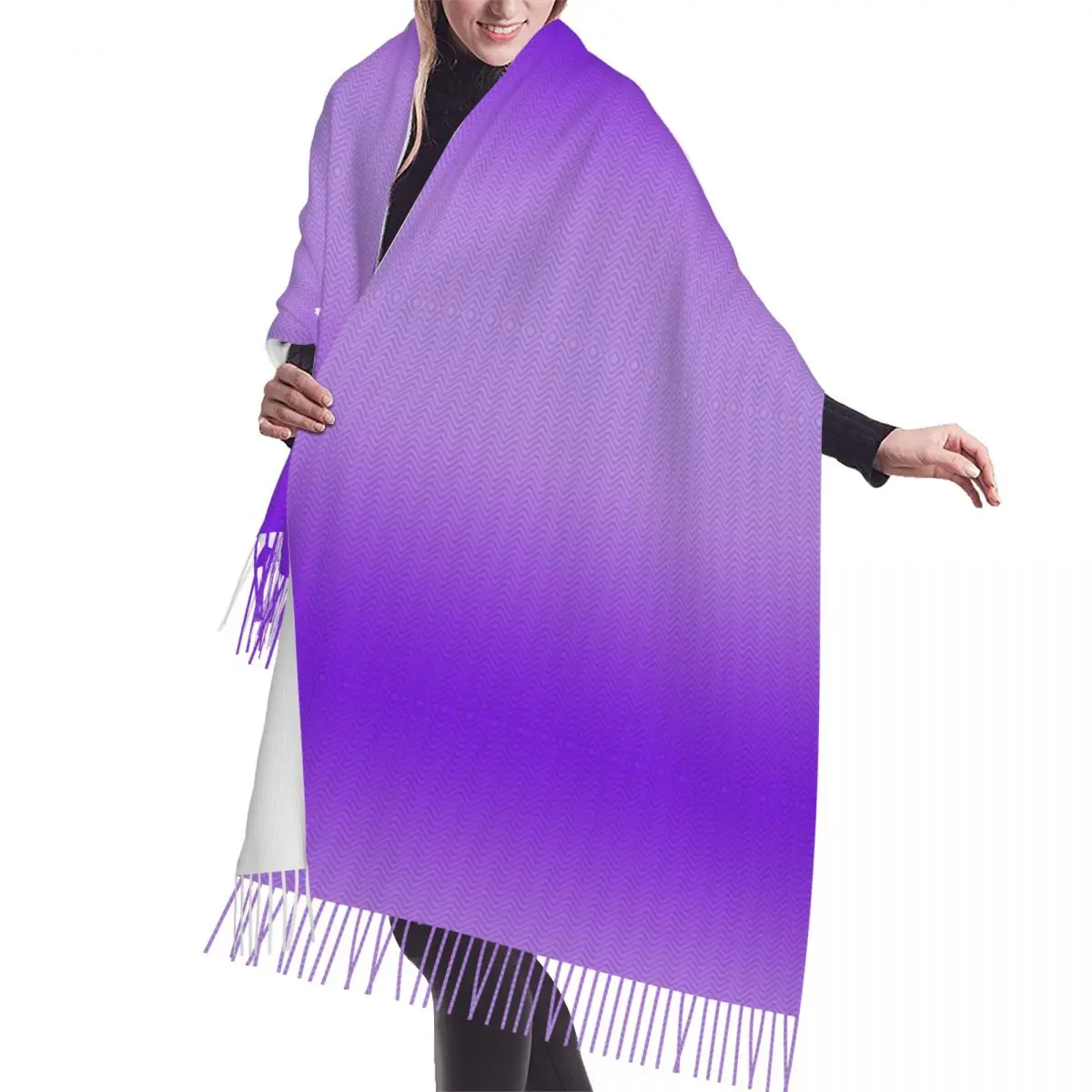 

Purple Zigzag Stripes Tassel Scarf Women Soft Bohemian Modern Geometric Shawls Wraps Female Winter Fashion Versatile Scarves
