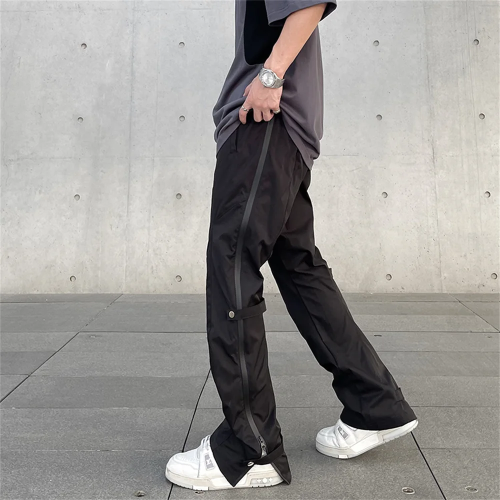 Casual Pants Men Y2k Streetwear Black Fashion Flared Trousers Summer Simple Solid Color High Street Autumn Fit Pantalones Hombre