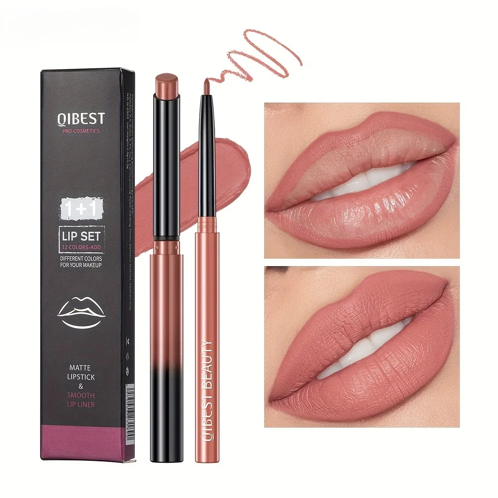 Lipstick Set 1 + 1 Matte Lipstick&Lip Liner Color Rendering Long Lasting Waterproof Valentine's Day Gifts Contain Plant Squalene