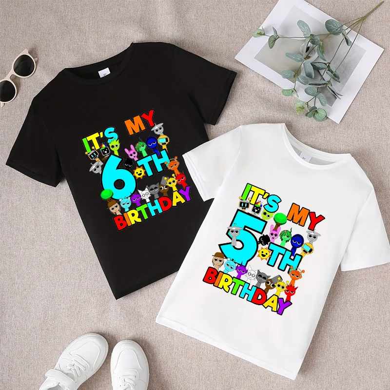 الصيف قصيرة الأكمام Sprunki Incredibox طباعة الأطفال تي شيرت الاطفال ملابس الفتيان الفتيات القطن تيز القمم هدايا حفلة عيد ميلاد