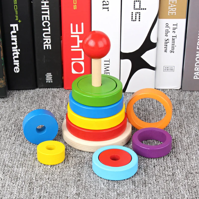 Baby & Toddler Toys Sorting, Nesting & Stacking toys Wooden rainbow Tower baby stacking toy baby toy early education toys sale