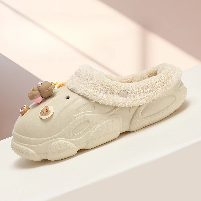 Women Little Bear Cotton Slippers Indoor Warm Plush Slippers Baotou Men's Cotton Boots Casual Non-slip Shoes Couple Women