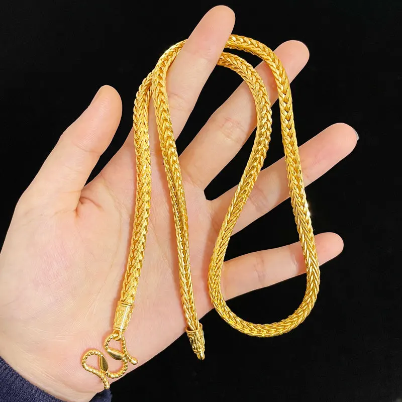

Classic 60cm 24k Pure Gold Snake Bone Necklace Clavicle Chain Necklace for Men Bro Fatrher Gold Chains Fine Jewelry Gifts