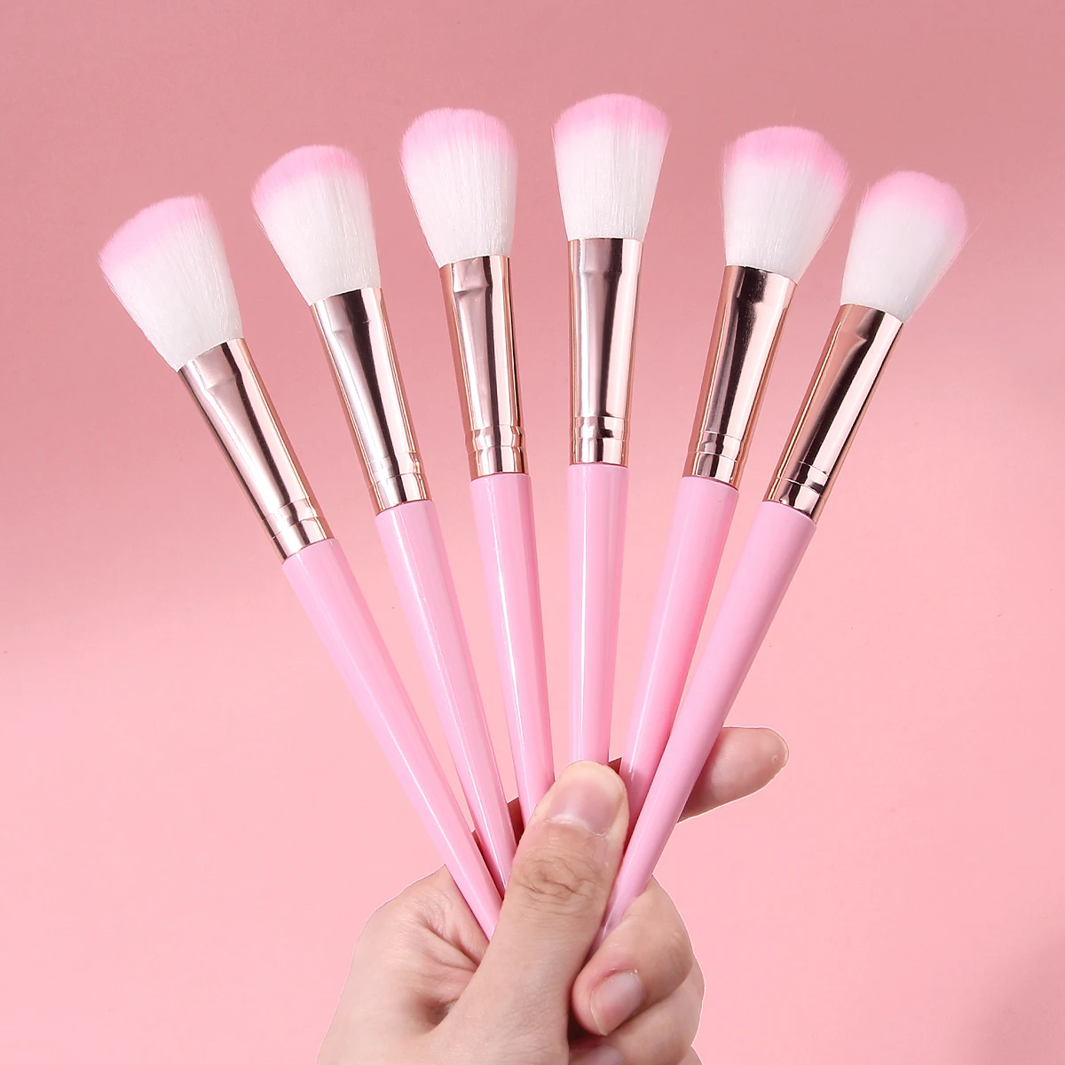 6Pc 매일 사용하는 메이크업 브러쉬 소프트 핑크 헤어 블러쉬 파우더 브러쉬 에어리 무결점 마무리 전문 페이스 화장품 도구 키트