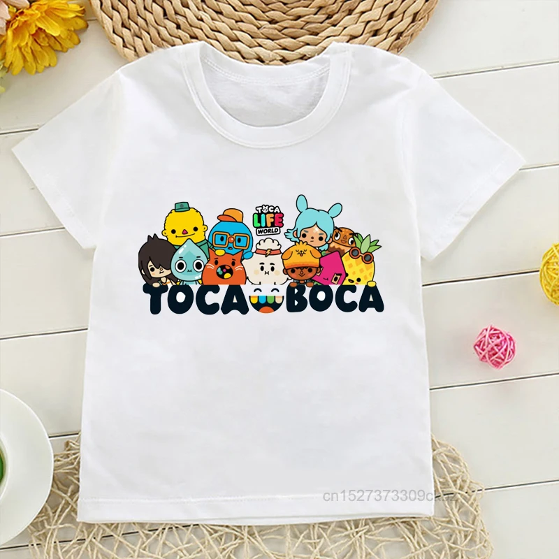 New Toca Life World Print Kids T-shirt Baby Boys Gift Children\'s Short-sleeved Toca Boca Girls Cartoon Animation Game Top