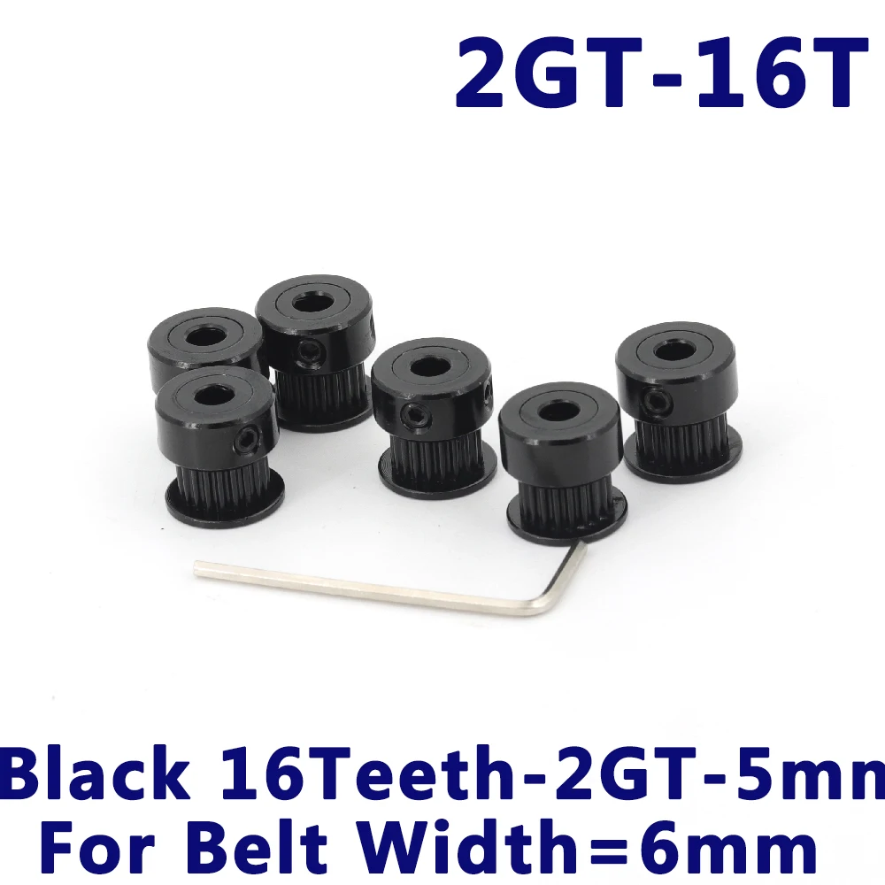 

5pcs Black 16 teeth 2MGT 2GT Timing Pulley Bore 5mm small backlash for 2M GT2 Open Synchronous belt width 6mm 16Teeth 16T VORON