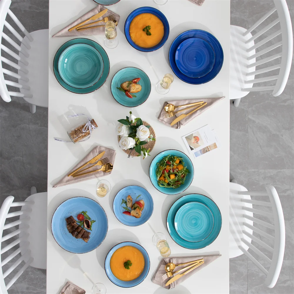 Theterra Set Di Stoviglie In Ceramica Per 4 - 12 Pezzi In Porcellana Fatto A Mano, Impilabile, Adatto A Forno, Microonde E Lavastoviglie
