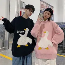 

Couples Sweater Spring Autumn Winter Unisex Long Sleeve O Neck Cute Wow Goose Knitted Sweater Pullover Warm Loose Animal Jumper