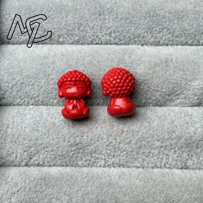 10pc 레드 천연 DIY Cinnabar 나비  부처님 액세서리 보석 조각 패션 매력 행운의 부적 선물 여성 남성
