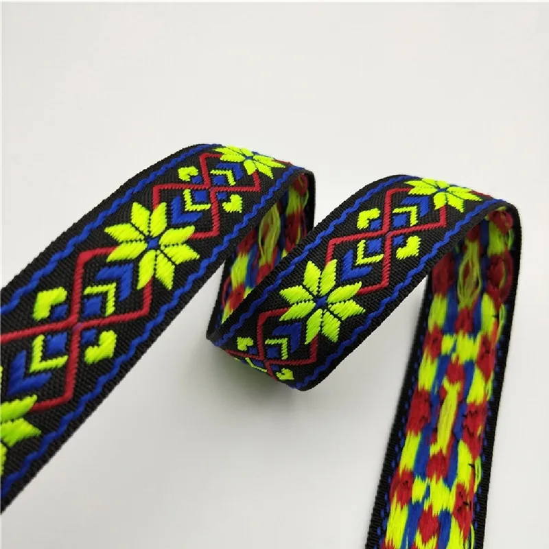5 Yards 25mm 1 Inch Sunflower Embroidery Jacquard Ribbon Trim Retro Fashion Design Belt For Clothing Bags Straps Accessory