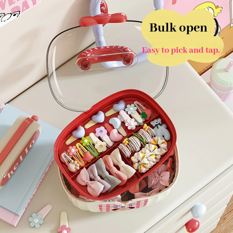 1PC 어린이 헤어 액세서리 상자 더블 레이어 휴대용 헤어 클립 머리띠 귀걸이 팔찌 목걸이 메이크업 보관 상자