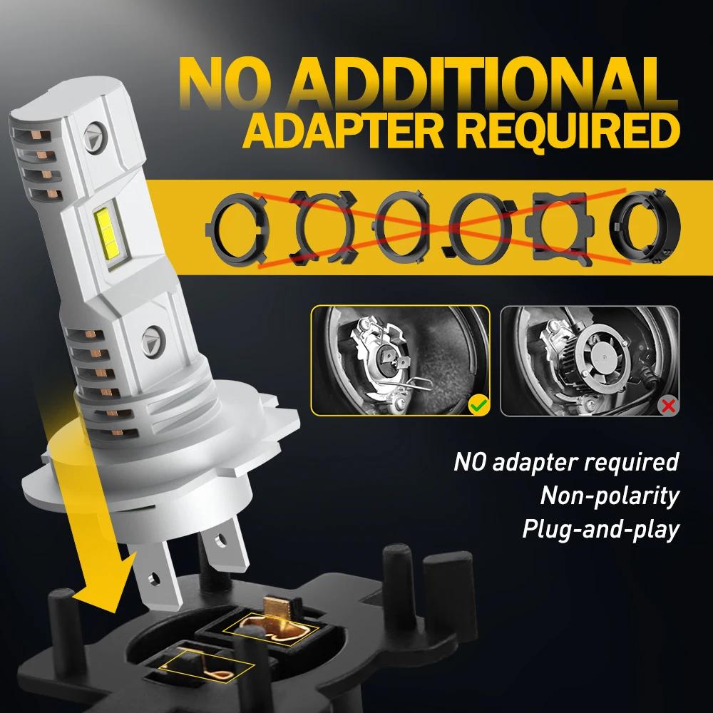H7 Slim LED Headlight Bulb 2Pcs Fanless 6500K 12V Wireless H7 CSP LED Car Headlamp for VW Passat Ford Toyota led car lights,led lights,led bulbs,led headlights,led car headlights,car headlamps