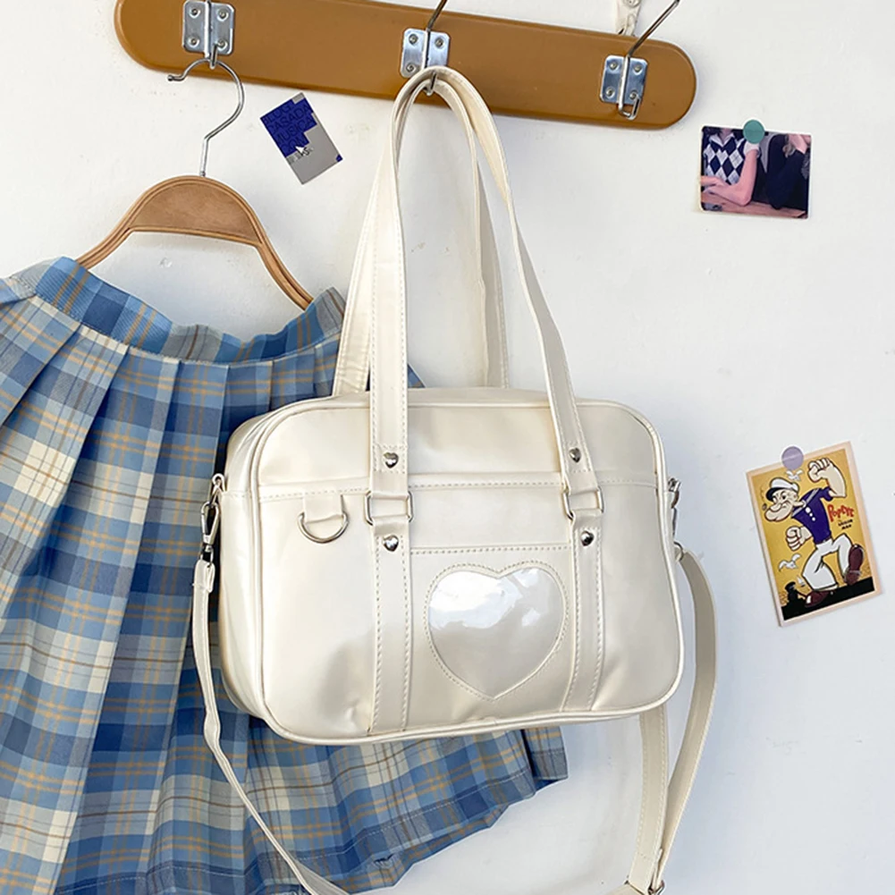 Women Jk School Handbag Large Capacity PU Anime Crossbody Bag Transparent Love Heart Shoulder Uniform Bag for Shopping Commuting 4
