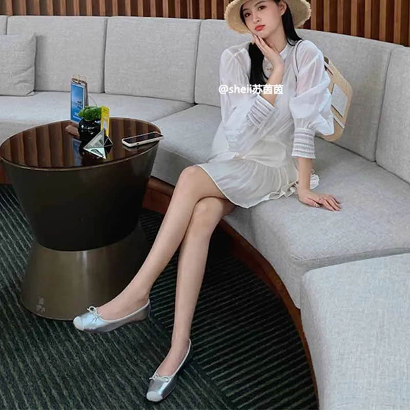 Butterfly Ballet Shoes Flat Bottomed French Style Small Fragrant Square Toe Thick Heeled Women's Singles Shoes