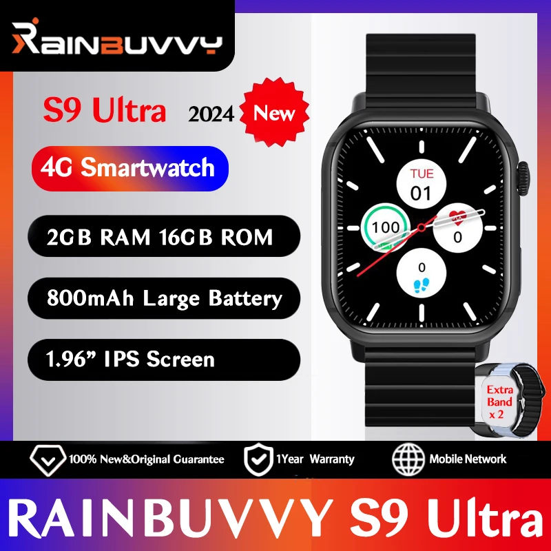 

Rainbuvvy S9 Ultra SIM Smart Watch Android8.1 Quad Core 2GB RAM 16GB ROM 2.02" IPS 4G LTE Wifi GPS Sports Watch