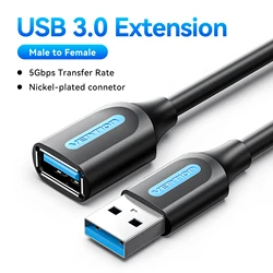 High-Speed USB Extension Cable - Male to Female Data Cord for Smart TV, PC, and SSD (3.0 Round 5Gbps)