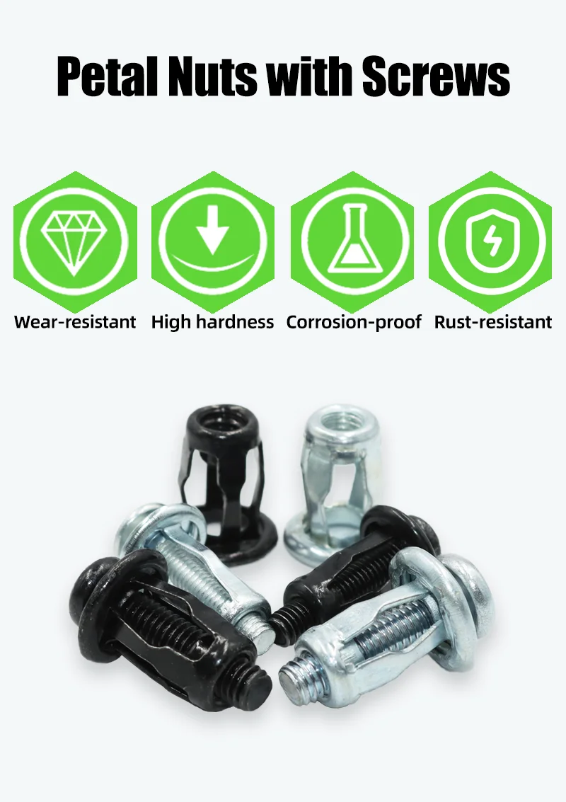 Description Picture 2 of itemJack Nuts Screw Petal Shape Rivet Nut Bolt Kit Expansion Metal Rivetnut Panel License Plate Clamp Lock Iron M4 M5 M6 Jack Nut