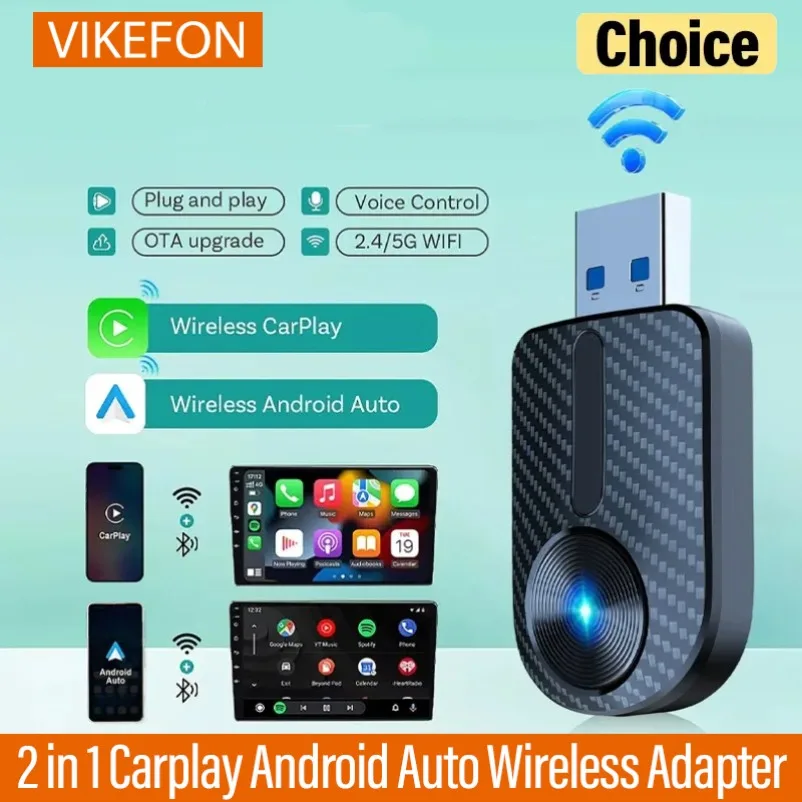 2 in 1 Carplay Android Auto Wireless Adapter for OEM Car Stereo