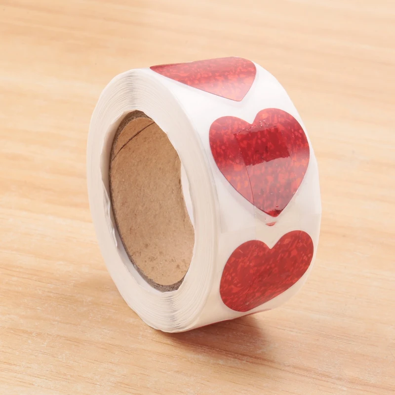 【CLEARANCE】Valentine's Day Glitter Heart Stickers,Red Heart Stickers Roll,Heart Labels For Anniversaries Wedding(500Pcs/Roll)