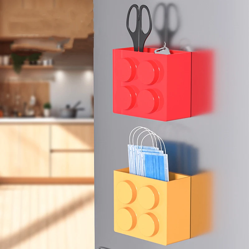 Creative Block-shaped Magnetic Storage Box Kitchen Punch-free Refrigerator Magnet Storage Container Kitchen Tools Storage Basket 3