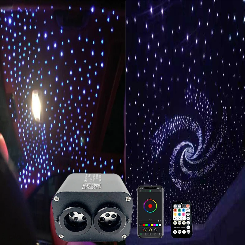 hot Fiber Optic LED lights Double Head Starry Sky Music Control Car Roof Ceiling kit Smart phone APP Twinkle two color lamp new