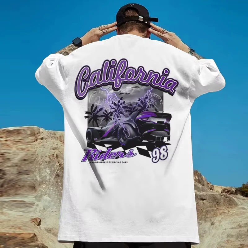 Summer T-Shirts For Men American Car Print Casual Short Sleeve Men's T Shirt Dustproof Retro Tops Clothing Harajuku Streetwear