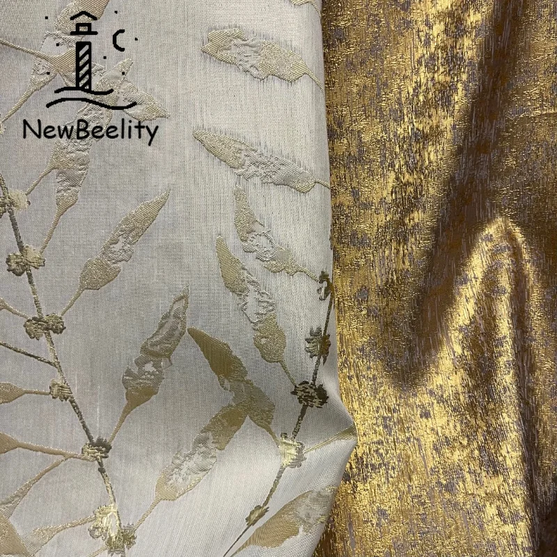 

New Fashion Champagne Luxur Gold Leaf Curtains for Living Dining Room Bedroom American Light Thread Splice Butterfly Screen