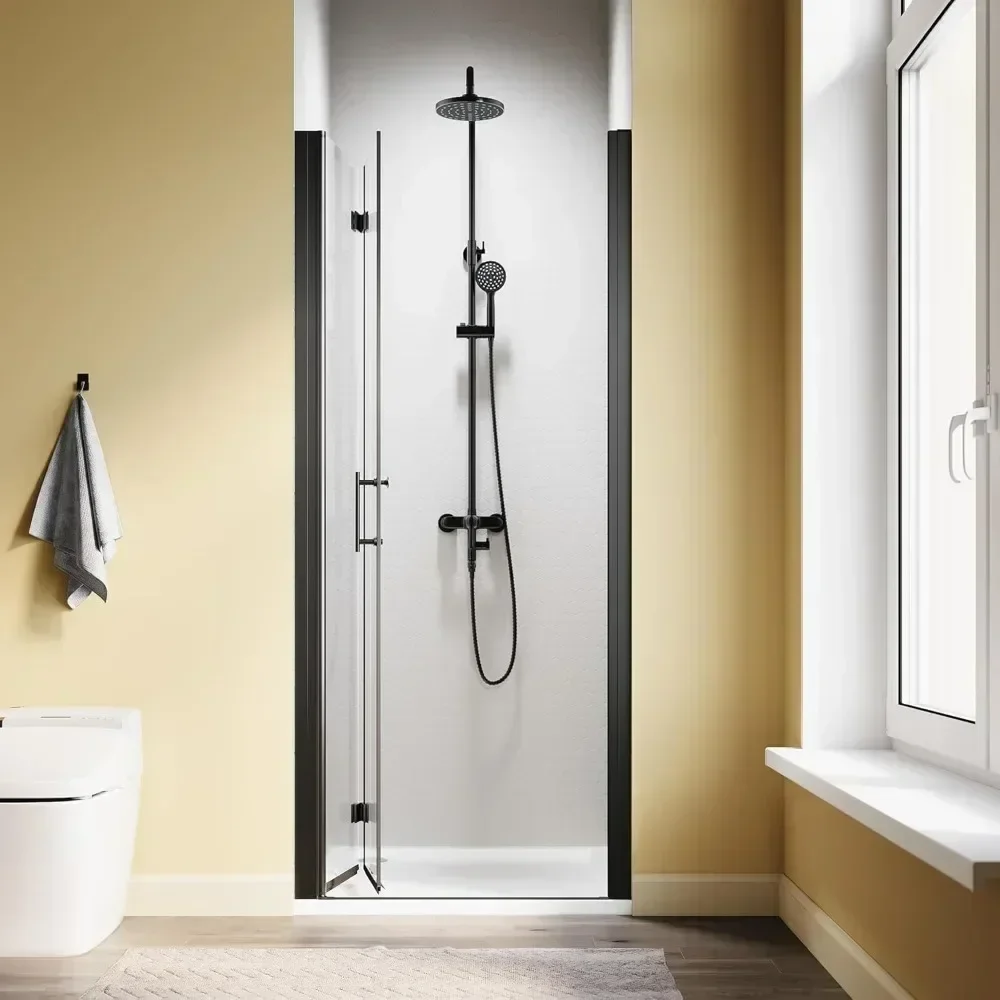 NEW-Bifold Shower Door, 30" W x 72" H, 1/4" Tempered Glass Shower Door, Foldable Shower Glass Door, Easy to Clean