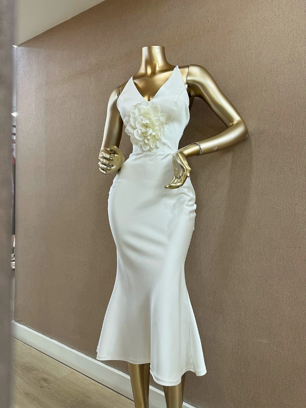 Pleat Flower Mermaid V-neck Midi Dresses Prom Exquisite Modern Style  Pastrol | eBay