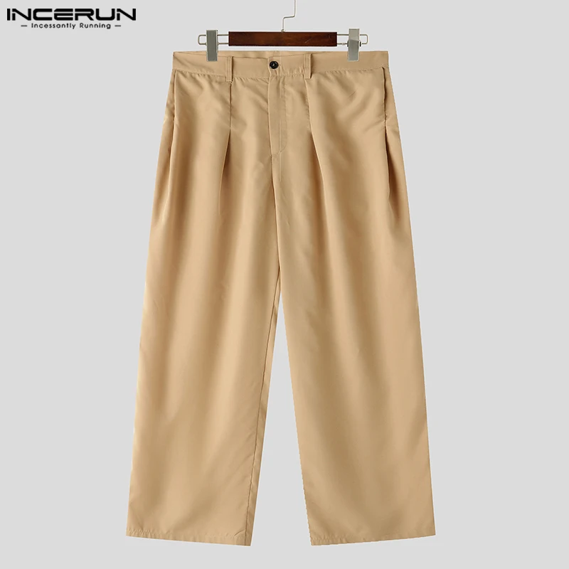 INCERUN S-5XL 남성용 캐주얼 스트레이트 팬츠, 단색, 루즈 단추 조거, 스트레이트 팬츠, 한국 스타일, 2024