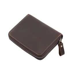 Genuine Leather RFID Blocking Card Wallet - 24 - Slot Zippered Purse (Coffee)