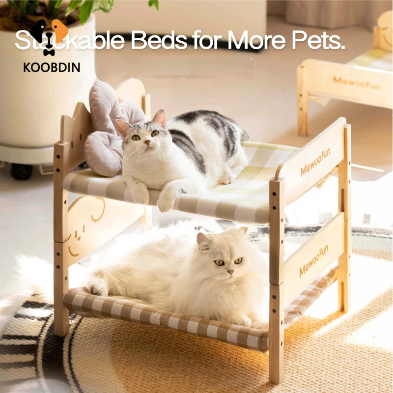 

Wooden Pet Bed Universal for All Seasons Double Layer Cat Bed Cat Litter Small Dog Litter Suitable for Multiple Pets KOOBDIN