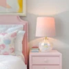 15" Blush Pink Hand-Blown Glass Table Lamp with Velvet Shade, Small Accent Lamp For Girls Bedroom Nightstand, Kitchen Counter 1