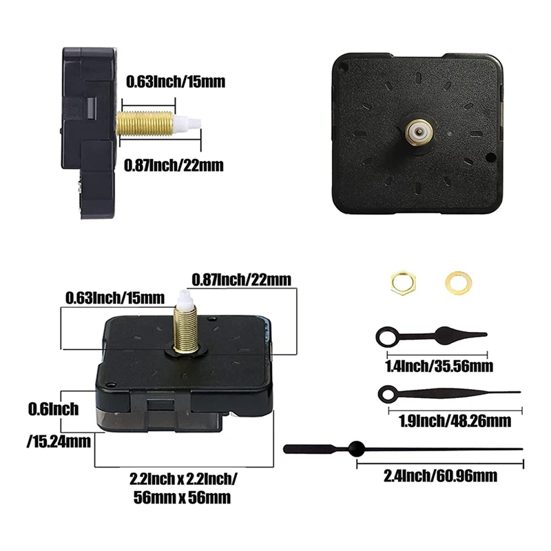 1Set Clock Movements DIY Wall Clock Battery Operated Mechanism Matching Parts And Pointers Shaft Length 22Mm Black clock replacement parts clock movement