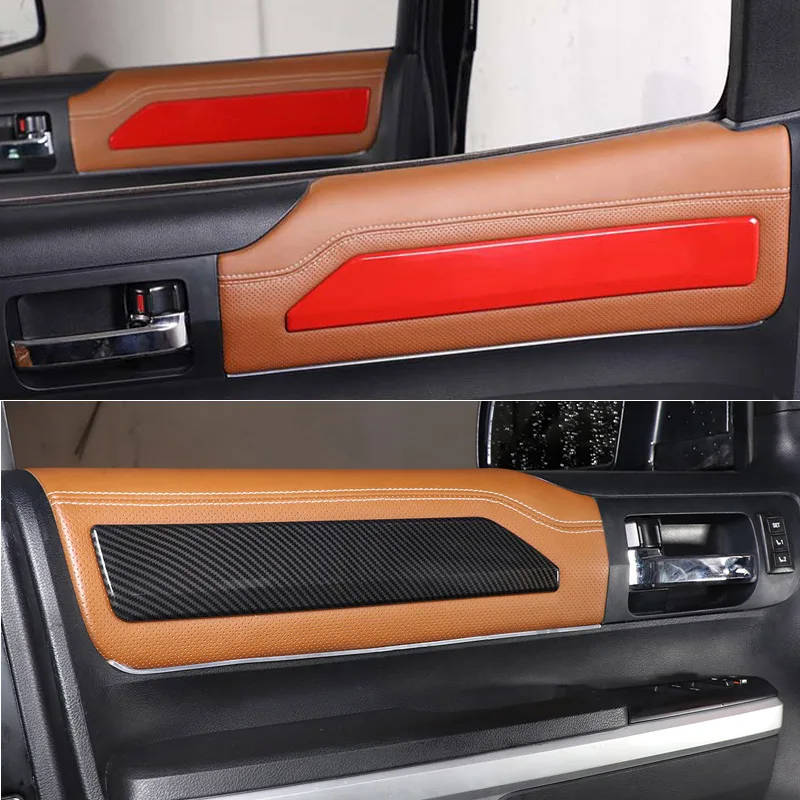 4 Pcs For Toyota Tundra 2014-2021 ABS Red/Carbon fiber Car Door Armrest Lower Trim Decorative Stickers Car Interior Accessories