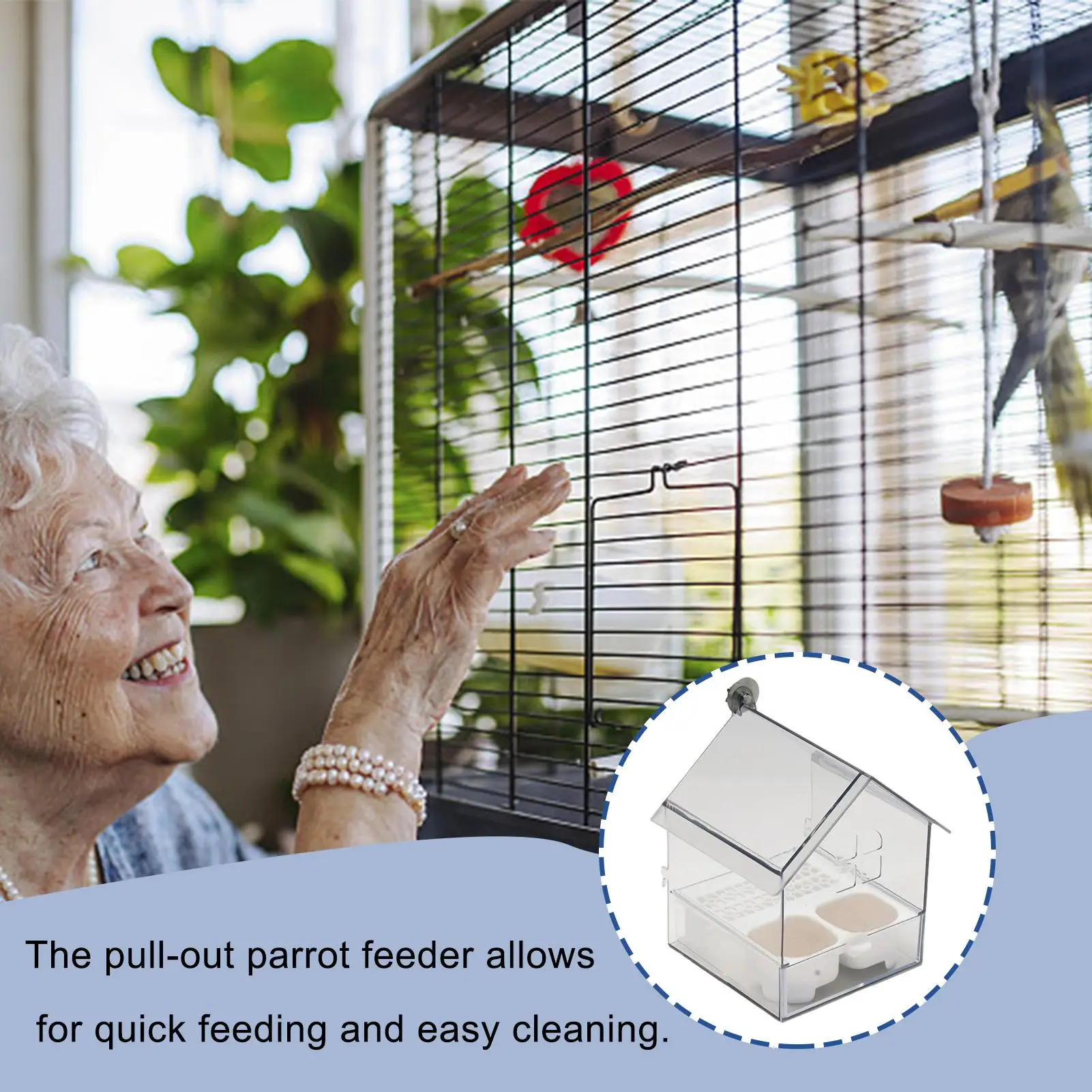 Bird House Feeder Parakeet Feeder Transparent Bath Tub Water Food Dish for Finch Hummingbird Patio Balcony Fence Garden Pet