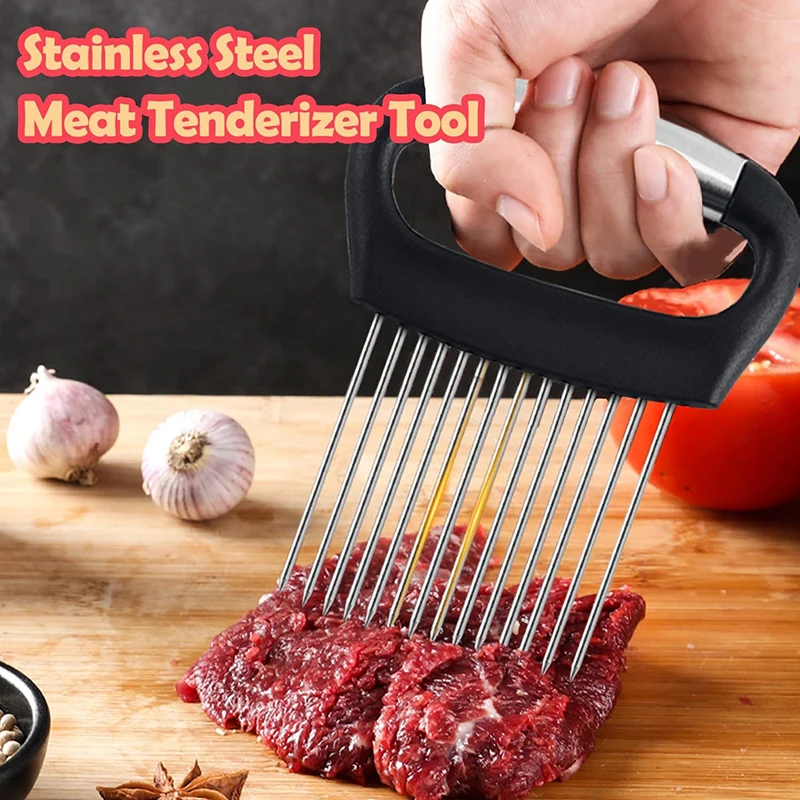 Stainless Steel Onion Cutter Holder Vegetables Fruit Slicer Tomato Potato Onion Chopper Vegetables Cutting Fork Kitchen Gadgets 4