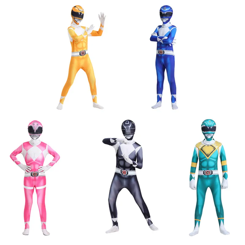 New Kids Mighty Morphin Powerzentai Costume Boys Mystic Force Red Rangers Party Samurai Cosplay Carnival Halloween Suit Tuta