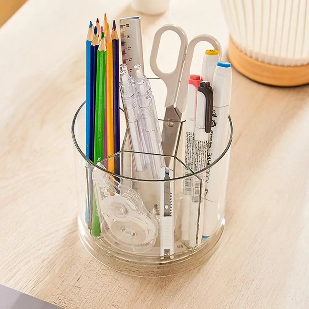 Pen Holder Transparent 360 Degree Rotating Large Capacity Pencil Container Desktop Organizer School Supplies