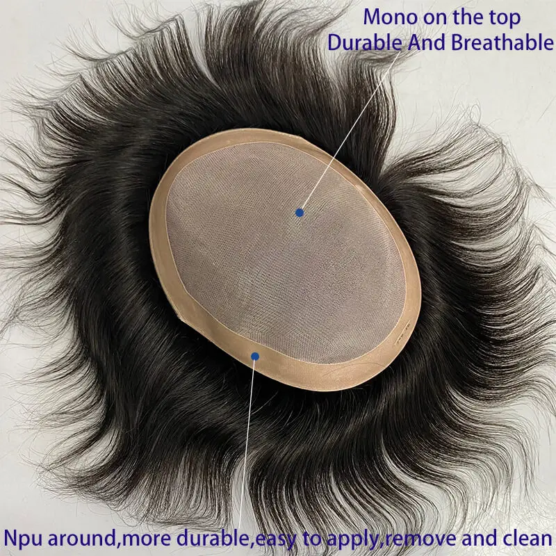 Toupee For Men Mono And Npu Base Male Hair Prosthesis Natural Human Hair Exhuast Systems Durable Men\'s Wigs Hairpieces Capillary